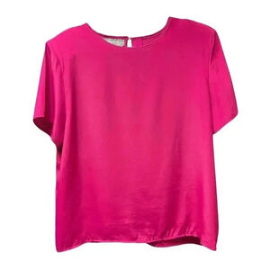 Point & Line Women's Fuchsia Blouse Size L Crew Neck Short Sleeve Casual Top